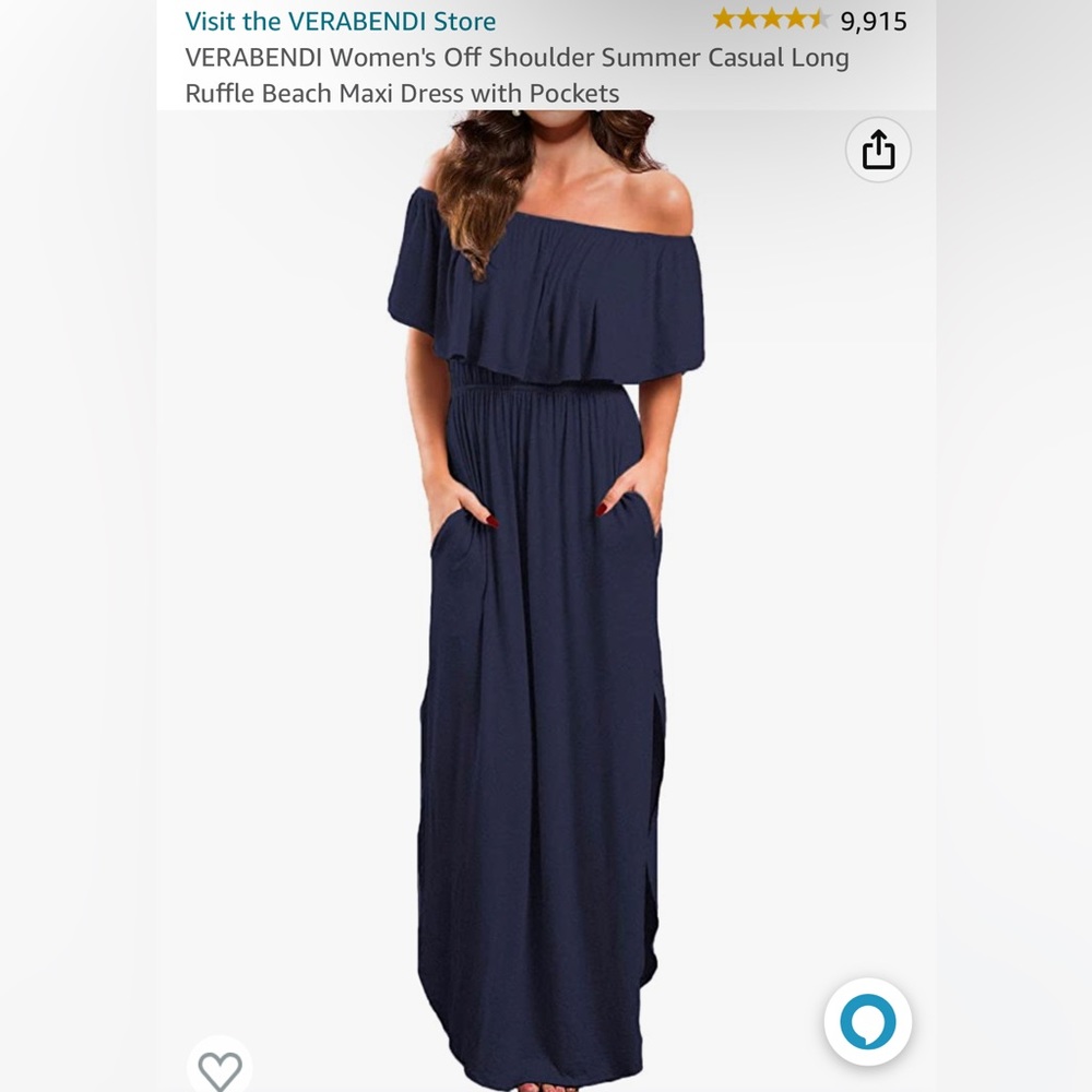 Women's Off Shoulder Summer Casual Long Ruffle Beach Maxi Dress with Pockets